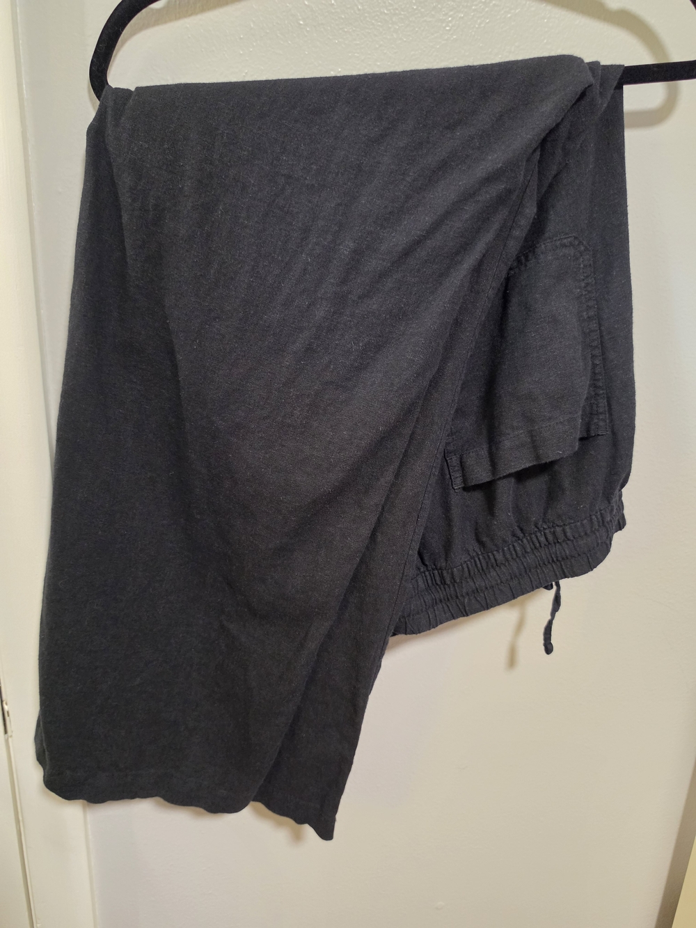 Old Navy XL Black Linen Rayon Pull On Pants Drawstring Pockets Wide Leg